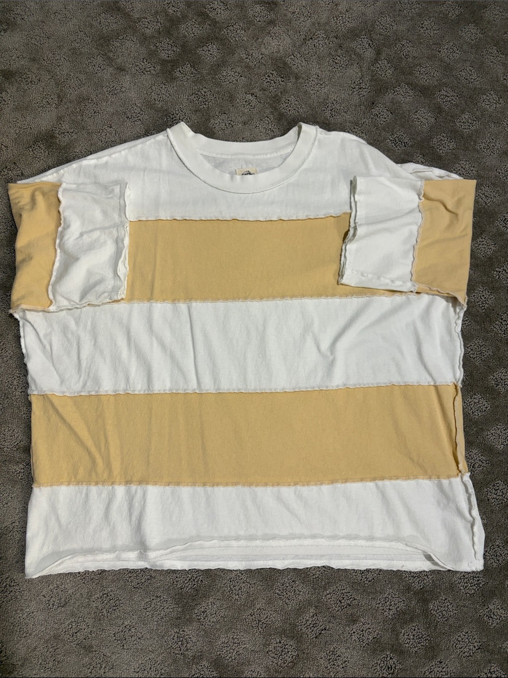 We The Free White and Mustard Yellow Striped Short Sleeve Tee